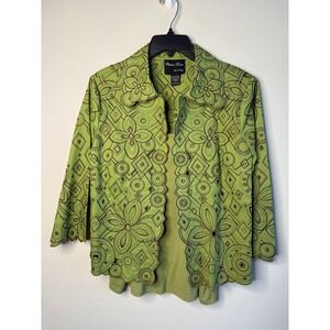 Classic Frenz Green Floral Embroidered Jacket & Tank Set - Women's